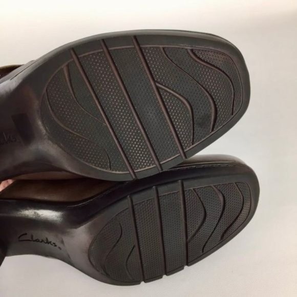 Clarks Womens Mirabelle Brown Leather Heeled Mules Comfort Shoes size 7.5W Wide - Picture 13 of 16